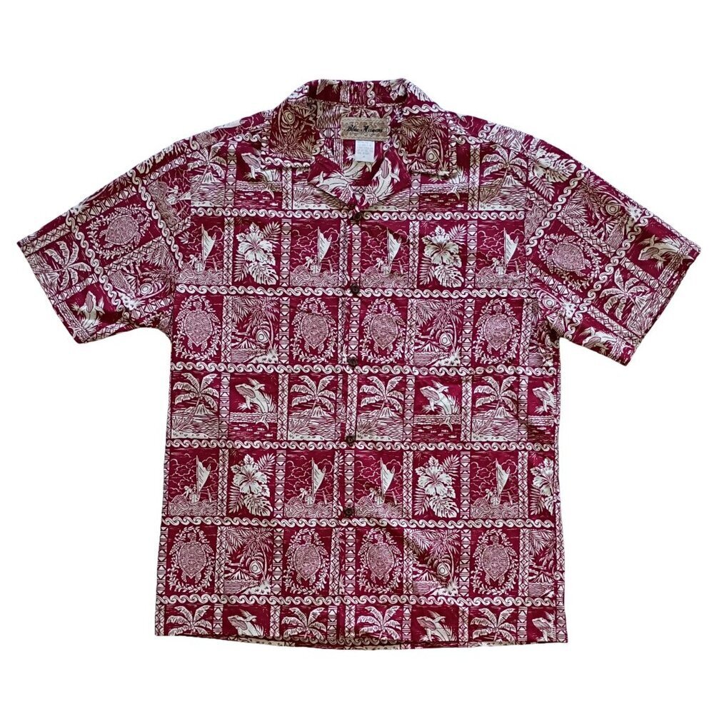 Blue Hawaii Vintage Hawaiian Shirt Palm Tree Turtle Floral Made in USA Size M